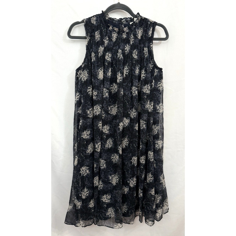 Joie Baltic Print Navy FLoral Chiffon Sleeveless Sheer Mini Dress Womens Size S